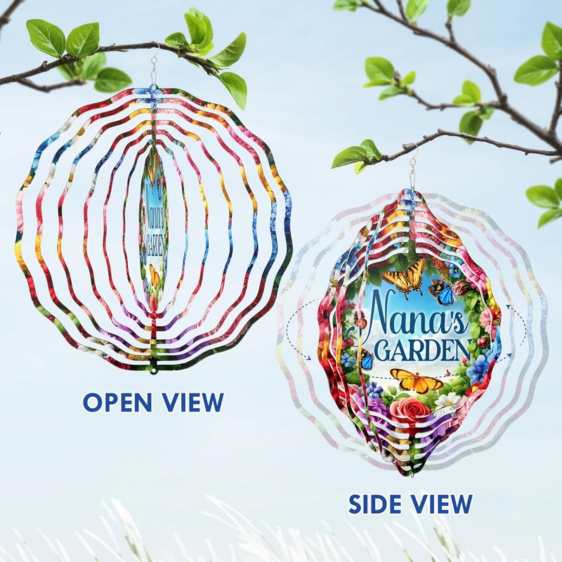 FLAGWIX Garden Gifts for Grandma - Nana's Garden 3D Stainless Steel Metal Wind Spinners 12 in - Gardening Grandmother Birthday Gifts for Women Nana Gigi, Nana Gift Ideas - Image 4